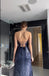Shiny Blue Spaghetti Strap Mermaid Side Slit Long Prom Dress Ideas, Evening Party Dresses , WGP1580