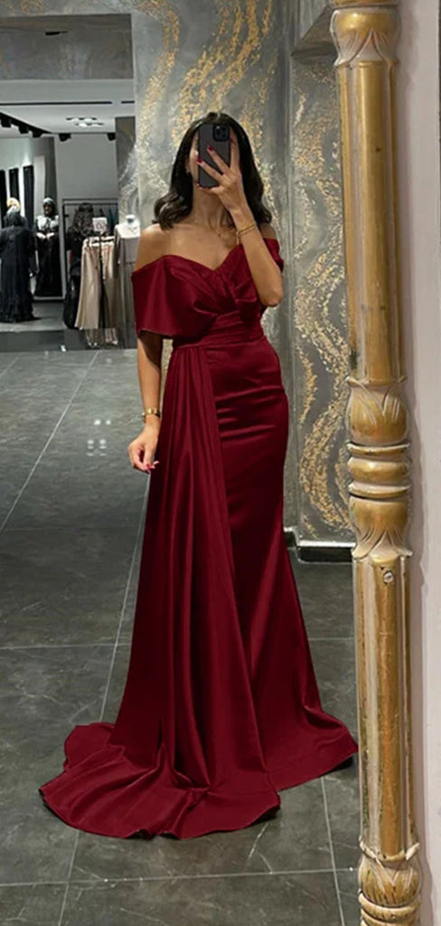 Elegant Red Off-Shoulder Mermaid Long Prom Dress Ideas, Evening Party Dresses,WGP1665