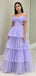 Elegant Purple Off-Shoulder A-Line Long Prom Dress Ideas, Evening Party Dresses,WGP1627