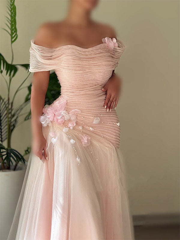 Elegant Pink Off-Shoulder A-Line Long Prom Dress Ideas, Evening Party Dresses,WGP1837