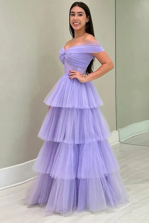 Elegant Purple Off-Shoulder A-Line Long Prom Dress Ideas, Evening Party Dresses,WGP1627