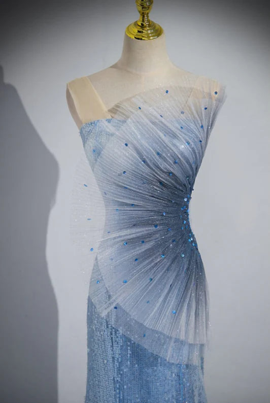 Unique Blue Sweetheart Mermaid Long Prom Dress Ideas, Evening Party Dresses,WGP1893