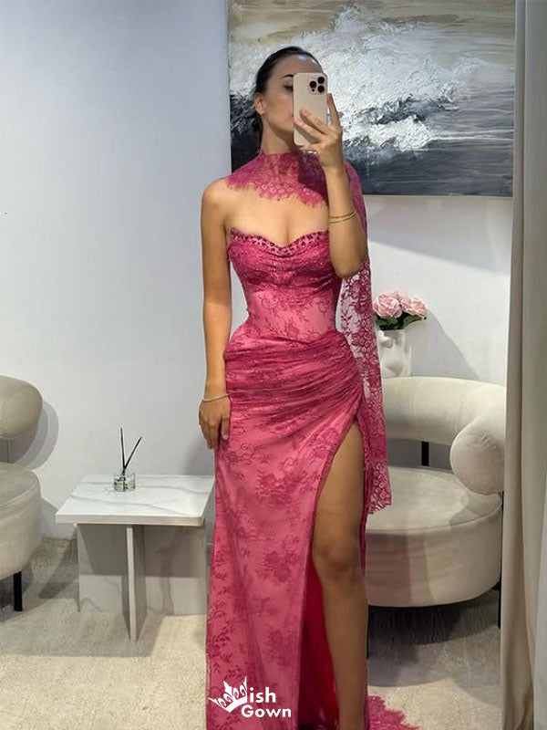 Sexy Pink Sweetheart Mermaid Side Slit Long Prom Dress Ideas, Evening Party Dresses , WGP1581