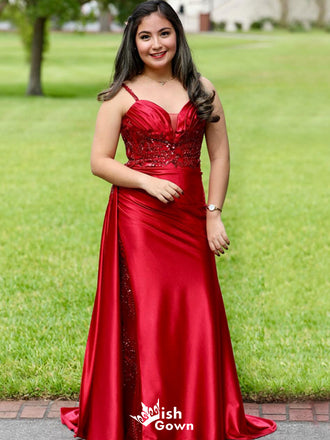 Gorgeous Spaghetti Strap V-neck Mermaid Long Prom Dress Ideas, Evening Party Dresses,WGP1499