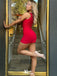 Casual Tight Halter Red Sheath Short Mini Homecoming Dress,EPT360