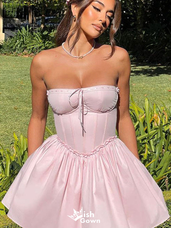 Gorgeous Strapless Square Pink A-line Short Mini Homecoming Dress,EPT365