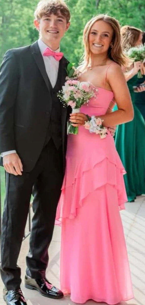 Pretty Hot Pink Ruffle Prom Dress Sleeveless Tiered Chiffon Floor Length Gown,WGP2112