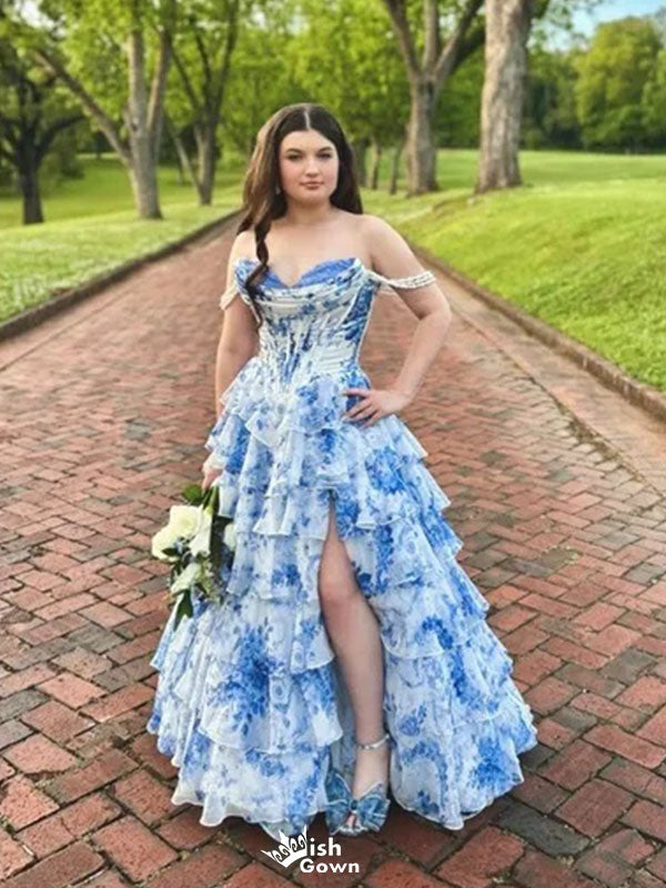 Elegant Blue Off-Shoulder A-Line Long Prom Dress Ideas, Evening Party Dresses , WGP1595