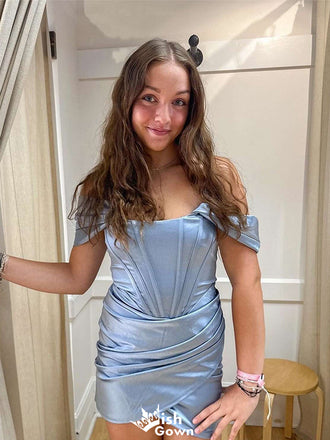 Elegant Strapless Off-shoulder Sheath Short Mini Homecoming Dress,EPT382