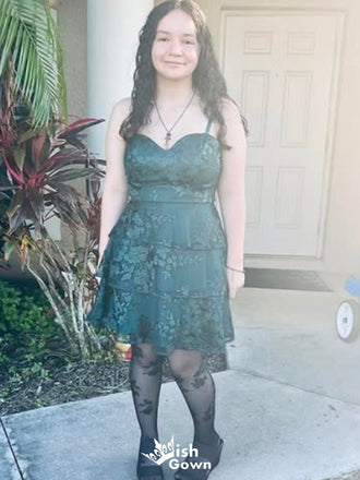 Elegant Spaghetti Strap Lace A-line Short Mini Homecoming Dress,EPT394