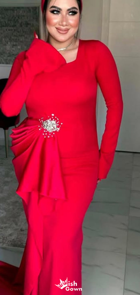 Formal Long Sleeves Square Mermaid Long Prom Dress Ideas, Evening Party Dresses,WGP1562