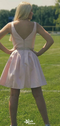 Elegant V-neck Notched A-line Short Mini Homecoming Dress,EPT419