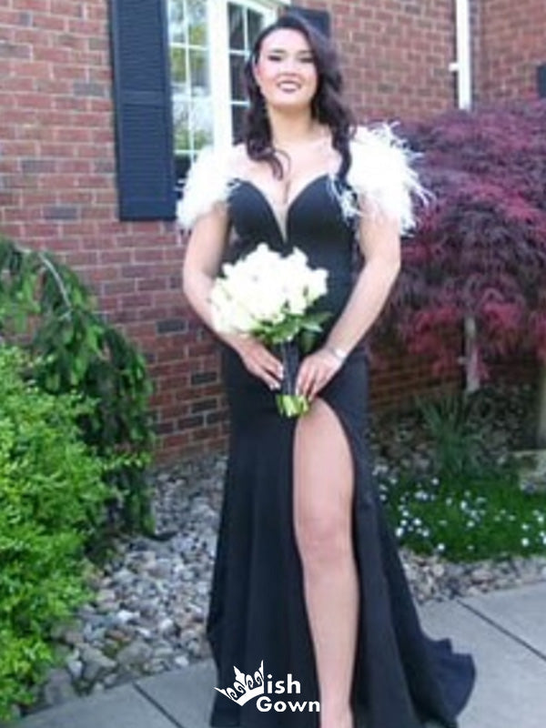 Elegant Off-shoulder V-neck Mermaid Long Prom Dress Ideas, Evening Party Dresses,WGP1572
