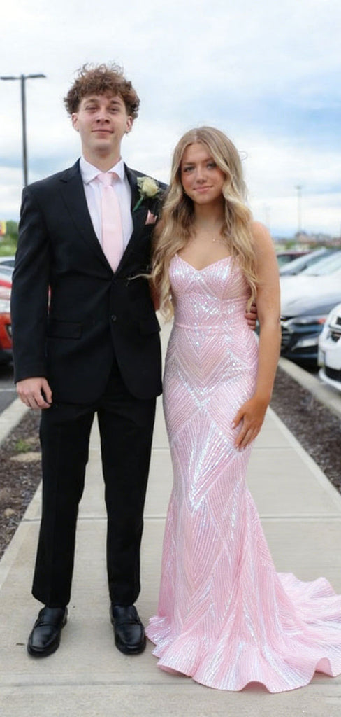 Fancy Pink Sequin Mermaid Prom Gown Sweetheart Neck Glittery Formal Dress,WGP2142
