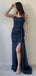 Shiny Blue Sweetheart Mermaid Side Slit Long Prom Dress Ideas, Evening Party Dresses , WGP1583