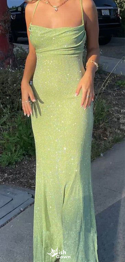 Sexy Straight Across Spaghetti Strap Mermaid  Long Prom Dress Ideas, Evening Party Dress,WGP1097