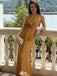 Modern Gold Satin Cowl Neck Prom Dress Sexy Backless Ruched Bodycon Gown,WGP2216
