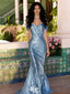 Glamorous Light Blue Shimmering Sequin Evening Gown with Ruched Wrap Bodice,WGP2194