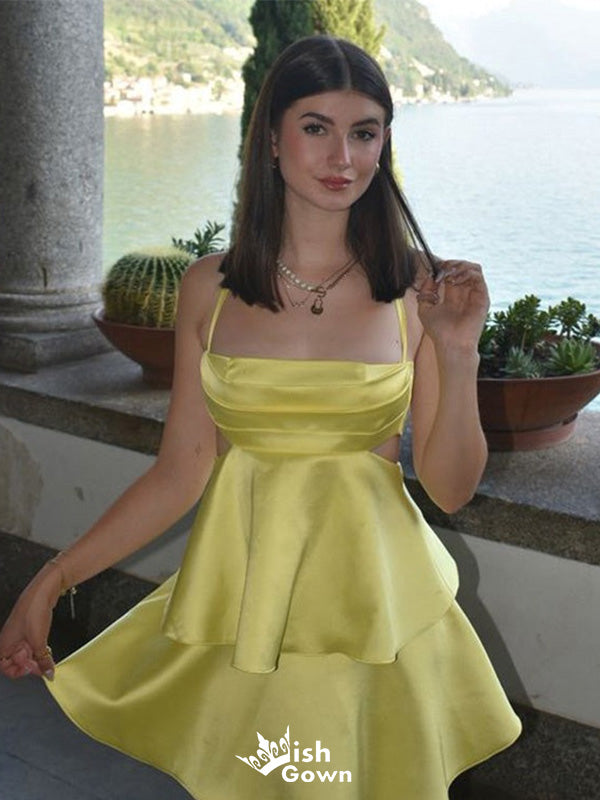 Elegant Spaghetti Strap A-line Short Mini Homecoming Dress,EPT434