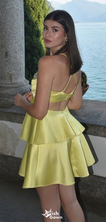 Elegant Spaghetti Strap A-line Short Mini Homecoming Dress,EPT434