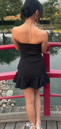 Formal Black Halter Sheath Short Mini Homecoming Dress,EPT467