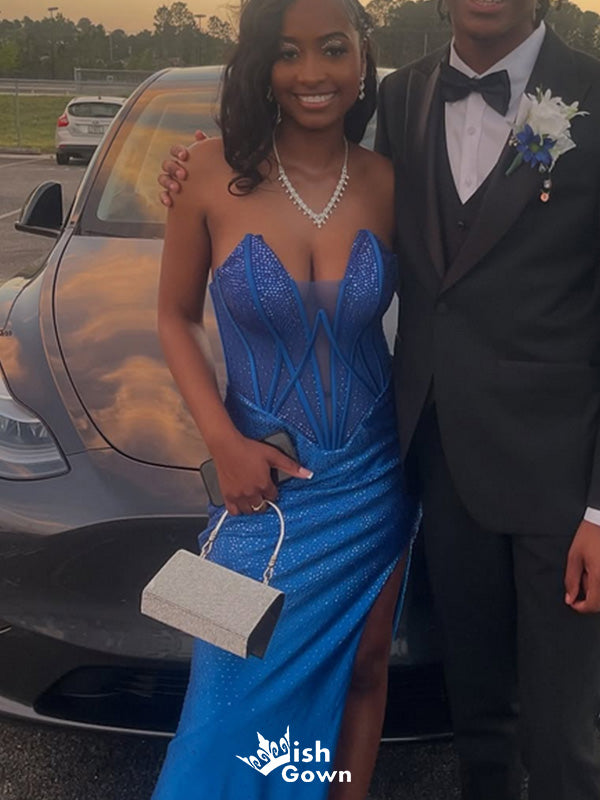 Sexy Strapless V-neck Mermaid Long Prom Dress Ideas, Evening Party Dresses,WGP1617