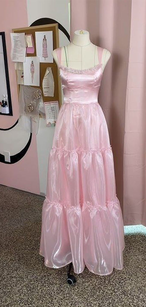 Elegant Pink Spaghetti Strap Mermaid Long Prom Dress Ideas, Evening Party Dresses,WGP1832