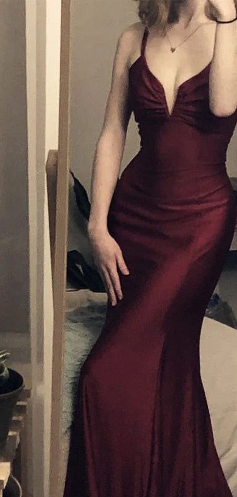 Sexy Red Spaghetti Strap Mermaid Long Prom Dress Ideas, Evening Party Dresses,WGP1767