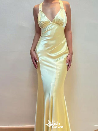 Sexy V-neck Criss-Cross Mermaid  Long Prom Dress Ideas, Evening Party Dresses,WGP1099