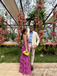 Stunning Fuchsia Tiered Prom Gown Ruffled Deep V-Neck Formal Party Dress,WGP2171