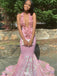 Sexy Floral Pink V-Neck Mermaid Long Prom Dress Ideas, Evening Party Dresses,WGP1906