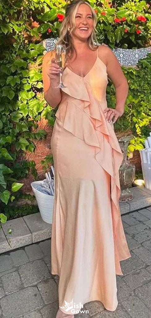 Casual Spaghetti Strap V-neck Mermaid Long Prom Dress Ideas, Evening Party Dresses,WGP1657