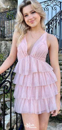 Elegant Halter V-neck A-line Short Mini Homecoming Dress,EPT517