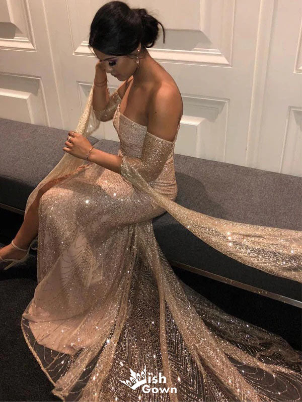 Sparkly Champagne Sweetheart Mermaid Long Prom Dress Ideas, Evening Party Dresses,WGP1876