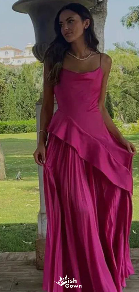 Elegant Spaghetti Strap A-line Long Prom Dress Ideas, Evening Party Dresses,WGP1703