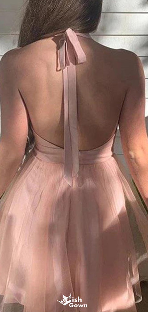 Gorgeous V-neck Halter A-line Short Mini Homecoming Dress,EPT334