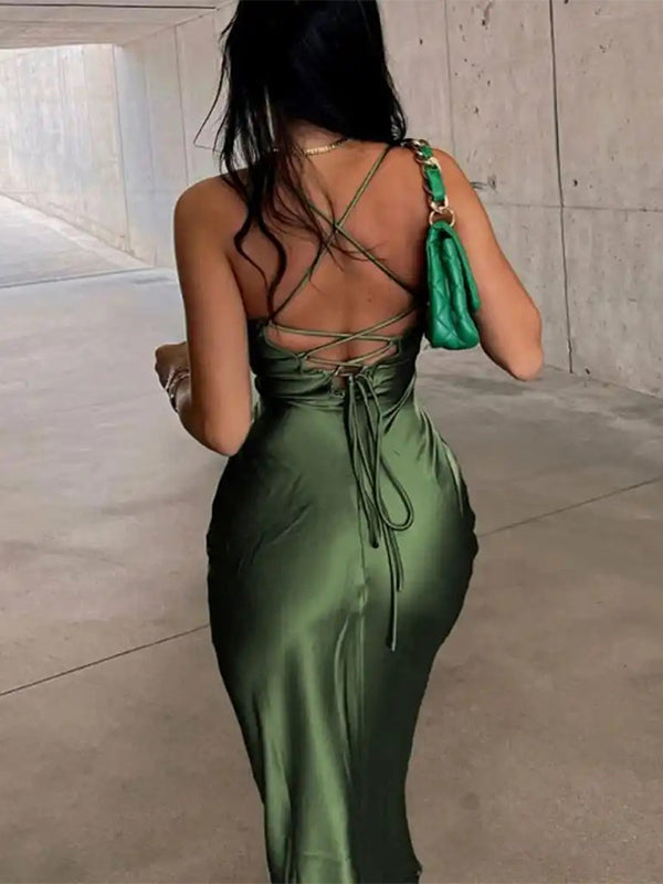 Sexy Green Spaghetti Strap Mermaid Backless Long Sleeveless Party Prom Dresses,Evening Dress Online, WGP783