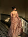 Elegant Brown Long Sleeve A-Line Long Prom Dress Ideas, Evening Party Dresses, WGP2024