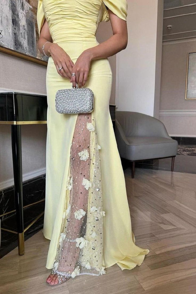 Elegant Yellow Off-Shoulder Mermaid Long Prom Dress Ideas, Evening Party Dresses,WGP1623