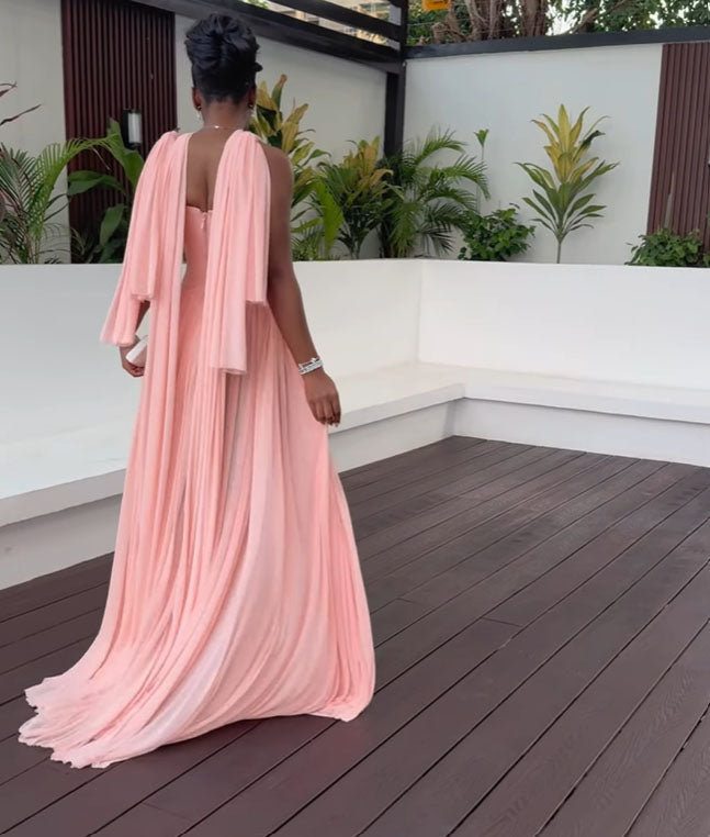 Popular Pink V-Neck A-Line Long Prom Dress Ideas, Evening Party Dresses,WGP1807