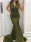 Elegant Green V-Neck Mermaid Long Prom Dress Ideas, Evening Party Dresses,WGP1632