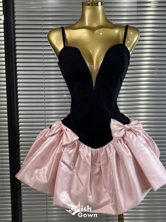 Elegant Spaghetti Strap V-neck A-line Short Mini Homecoming Dress,EPT578