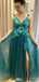 Unique V-neck Notched A-line Long Prom Dress Ideas, Evening Party Dresses,WGP1744