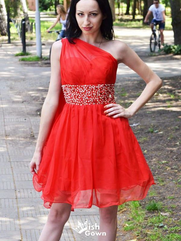 Casual One-shoulder A-line Short Mini Homecoming Dress,EPT587