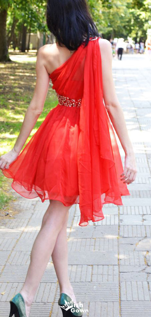 Casual One-shoulder A-line Short Mini Homecoming Dress,EPT587