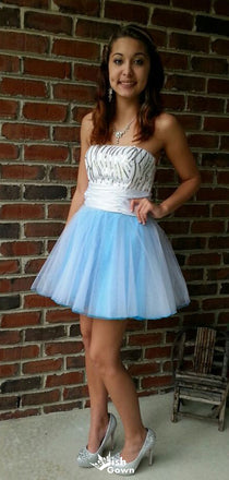 Casual Strapless A-line Short Mini Homecoming Dress,EPT594