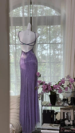 Shiny Purple Spaghetti Strap Sleeveless Mermaid Long Prom Dress Ideas, Evening Party Dresses, WGP1903