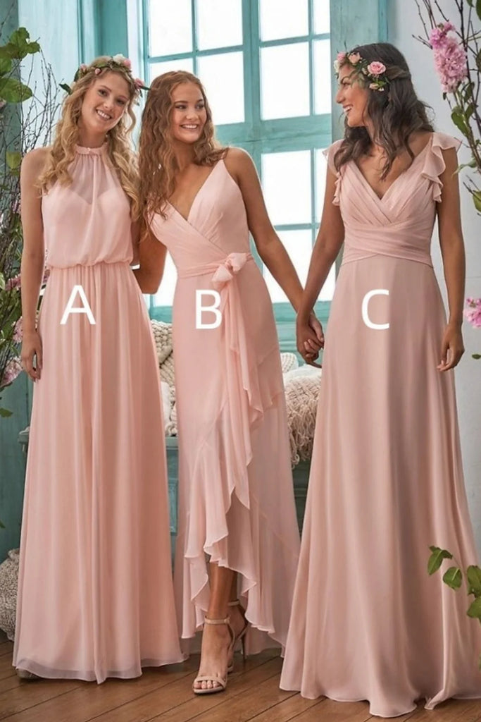 Elegant Pink Mismatched Sleeveless A-Line Long Bridesmaid Dresses Online,WGM465