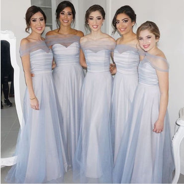 Elegant Blue Off-Shoulder Sleeveless A-Line Long Bridesmaid Dresses Online,WGM466