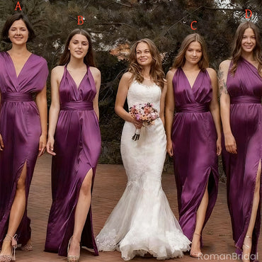 Elegant Purple Mismatched Sleeveless Long Bridesmaid Dresses Online,WGM454